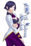  1girl anniversary artist_request black_hair blue_eyes breasts cleavage cleavage_cutout cravat elizabeth_blanchtorche jacket king_of_fighters large_breasts short_hair solo standing 