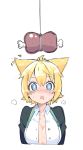  1girl animal_ears blazer blonde_hair blue_eyes blush boned_meat drooling food gj-bu kirara_bernstein meat namo_(goodbyetears) open_clothes open_mouth open_shirt school_uniform short_hair solo string unbuttoned 