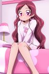  1girl absurdres alternate_hairstyle bed bedroom hair_down hanasaki_tsubomi hands_in_lap heartcatch_precure! highres kiyu_(doremi&#039;s_party) long_hair pink_eyes pink_hair pink_shirt precure shirt sitting solo 