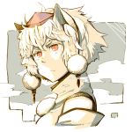  1girl animal_ears bust detached_sleeves face hat inubashiri_momiji pom_pom_(clothes) portrait red_eyes ryuhey serious solo tokin_hat touhou white_background white_hair wolf_ears 