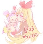  2girls ai-chan_(dokidoki!_precure) baby blonde_hair blush cheek_kiss chiyo_(rotsurechiriha) closed_eyes dated dokidoki!_precure hairband happy heart holding kiss long_hair multiple_girls precure red_ribbon regina_(dokidoki!_precure) ribbon smile 