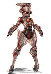  1girl full_body glowing glowing_eyes highres maniacpaint no_mouth orange_eyes original robot robot_joints rough simple_background solo 