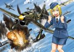  airplane battle destroyer explosion hat historical_event junkers_ju_87 luftwaffe mc_axis military sao_satoru ship uniform world_war_ii 