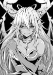 bare_shoulders breasts cleavage demon_wings elbow_gloves gloves hera_(p&amp;d) horns jewelry long_hair monochrome multicolored_hair mushi024 necklace pointy_ears puzzle_&amp;_dragons wings 