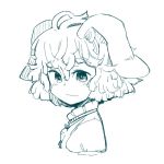  1girl animal_ears bust eyebrows face hikimayu inaba_tewi light_smile looking_at_viewer monochrome puffy_sleeves rabbit_ears ryuhey short_hair solo touhou 