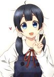  ahoge blue_eyes hair_ornament heart kitashirakawa_tamako kouji_(campus_life) school_uniform smile tamako_market twintails v 