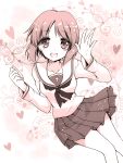  1girl blush girls_und_panzer gunp heart monochrome nishizumi_miho short_hair smile solo waving 