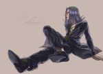  hat jojo_no_kimyou_na_bouken leone_abbachio long_hair silver_hat sitting spica0053 