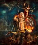    1boy animal elf fire kirsi_salonen link male pointy_ears skeleton solo the_legend_of_zelda 