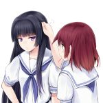  2girls blue_eyes blush hand_on_head hirose_sumire hitting long_hair miyanaga_teru multiple_girls red_eyes redhead saki saki_achiga-hen school_uniform short_hair suzushiro_yukari 