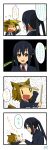  2girls 4koma :d absurdres animal_ears black_hair blush brown_hair comic cymbals dated drumssticks grin hairband highres instrument k-on! multiple_girls nakano_azusa object_on_head open_mouth payot red_eyes school_uniform signature smile suan_ringo tail tainaka_ritsu translation_request twintails wolf_ears wolf_tail |_| 