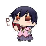  bakemonogatari bandages blue_hair blush book chibi kanbaru_suruga monogatari_(series) orange_eyes rewloola0093 short_hair 