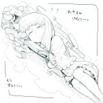  1girl book greyscale hat hat_removed headwear_removed long_hair lying monochrome on_side patchouli_knowledge ryuhey sleeping solo text touhou 