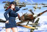  aerial_battle airplane battle bf_110 breasts clouds condensation_trail hat hawker_hurricane historical_event junkers_ju_88 large_breasts luftwaffe mc_axis military royal_air_force sao_satoru uniform world_war_ii 