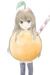  1girl :&lt; aisaka_taiga bown_hair brown_eyes food fruit leaf long_hair merpperoni orange simple_background solo straw thigh-highs toradora! tsundere 