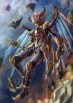  armor dual_wielding duel_monster evilswarm_kerykeion leorox red_eyes solo staff wings yuu-gi-ou 