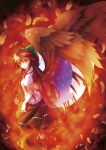  1girl absurdres cape feathers fire hair_ribbon highres long_hair myaaco red_eyes reiuji_utsuho ribbon solo touhou wings 