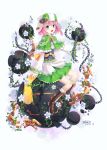  :d ball_and_chain boots braid capelet chain flower green_eyes hat highres knee_boots open_mouth pink_hair short_hair skirt smile terras twin_braids vines 