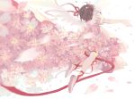  1girl brown_hair cardcaptor_sakura dress flower from_behind kinomoto_sakura mia0309 petals ribbon short_hair solo wings 