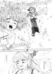  2girls comic fujiwara_no_mokou happy highres monochrome multiple_girls mystia_lorelei nude okamisty singing smile touhou translation_request usaki 