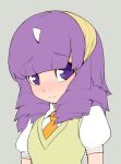  1girl blush doxy embarrassed hairband horn my_little_pony my_little_pony_friendship_is_magic necktie personification purple_hair school_uniform solo sweater_vest twilight_sparkle violet_eyes 