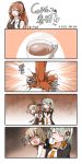  3girls 4koma beret closed_eyes coffee coffee_mug comic commentary_request cup fn_fnc_(girls_frontline) girls_frontline hair_over_one_eye hat highres korean leaf m1903_springfield_(girls_frontline) maple_leaf mug multiple_girls one_eye_closed surprised syrup tac-50_(girls_frontline) translation_request winterfall_(artenh) 