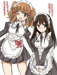  2girls ;d apron blush breasts brown_hair female green_eyes headdress idolmaster idolmaster_cinderella_girls long_hair maid moroboshi_kirari multiple_girls norio_kkk open_mouth shibuya_rin smile twintails wink 