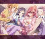  4girls aida_mana baby blue_eyes blue_hair blush book brown_eyes brown_hair closed_eyes dokidoki!_precure heart highres hishikawa_rikka inoshishi_(ikatomo) kenzaki_makoto letterboxed long_hair multiple_girls pink_eyes pink_hair precure purple_hair short_hair sittting thigh-highs yotsuba_alice 