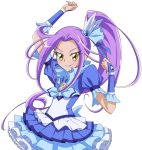  1girl blue_dress brooch cure_beat dress frills hair_ornament hairpin heart jewelry kurokawa_ellen long_hair magical_girl precure purple_hair side_ponytail sinko_(sinsin) siren_(suite_precure) skirt smile solo suite_precure white_background wrist_cuffs yellow_eyes 