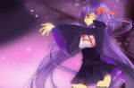  1girl bb_(fate/extra_ccc) black_legwear breasts fate/extra_ccc fate_(series) hair_ribbon hanadokihonpo lace lace-trimmed_thighhighs large_breasts long_hair purple purple_hair ribbon solo thigh-highs very_long_hair violet_eyes wide_sleeves 