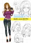  1girl banjoo belt blush brown_hair camera character_name expressions kiryuu_moeka long_hair low_twintails lowleg lowleg_pants midriff navel pants shoes sketch solo steins;gate timeskip 