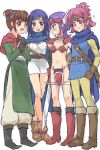  4girls aida_mana blue_eyes blue_hair blush boots brown_hair cape circlet cosplay dokidoki!_precure dragon_quest embarrassed gloves hishikawa_rikka kenzaki_makoto long_hair multiple_girls precure purple_hair short_hair sioagya smile sword violet_eyes weapon wings yotsuba_alice 