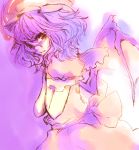  1girl bat_wings blue_hair fang hands_on_own_chest hat purple red_eyes remilia_scarlet shiro_(hakukosui) short_hair sketch solo touhou wings 