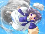  1boy 1girl alternate_costume blue_eyes blush boots breasts hat lavender_hair letty_whiterock open_mouth short_hair skirt touhou twister 