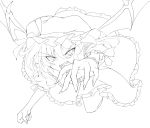  1girl bat_wings fuyuno_taka highres lineart monochrome pointy_ears remilia_scarlet solo touhou wings 