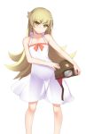  1girl bakemonogatari blonde_hair dress goggles helmet hevn long_hair monogatari_(series) nisemonogatari oshino_shinobu yellow_eyes 