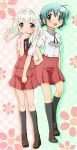  2girls blush breasts hidamari_sketch highres multiple_girls nazuna nori school_uniform short_hair skirt smile yoshitani_motoka 