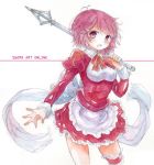  1girl apron dress fina_(sa47rin5) lisbeth pink_eyes pink_hair polearm short_hair spear sword_art_online weapon 