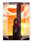  1girl ayano_(kagerou_project) black_hair closed_eyes curtains endolu hair_ornament hairclip kagerou_project long_hair loss_time_memory_(vocaloid) scarf school_uniform smile sun_set sunset window 