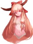  1girl arms_behind_back bandages blonde_hair highres horns ibuki_suika junwool looking_at_viewer navel red_eyes sarashi simple_background sketch smile solo touhou underwear underwear_only white_background 