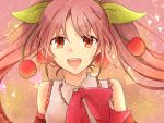  1girl bowtie bust cherry food fruit hatsune_miku hiki-wota open_mouth pink_hair red_eyes sakura_miku solo twintails vocaloid 