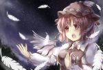  1girl animal_ears breasts dress dress_shirt feathers forest hat mystia_lorelei nature night open_mouth pink_hair red_eyes shirt short_hair singing sky smile solo star_(sky) starry_sky tam-out_(datam) touhou tree wings 