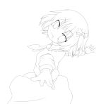  1girl highres lineart looking_at_viewer looking_back miko_machi monochrome open_mouth rumia short_hair smile solo touhou 