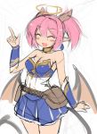  1girl bat_wings belt belt_pouch blush_stickers bracer breasts choker cleavage closed_eyes demon_tail earrings halo happy horns jewelry mel/a pink_hair pointy_ears ririmu_tia rough shingeki_no_bahamut short_twintails skirt smile solo tail twintails wings 