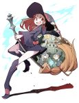  absurdres akko_kagari broom hat highres little_witch_academia lotte_yanson solo_focus sucy_manbabalan tansuke wand witch witch_hat 