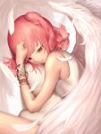  1girl angel bracelet chain clenched_hand feathered_wings feathers gem highres jewelry karori_(sukunomi) magi_the_labyrinth_of_magic morgiana pink_hair side_ponytail sleeveless solo wings 